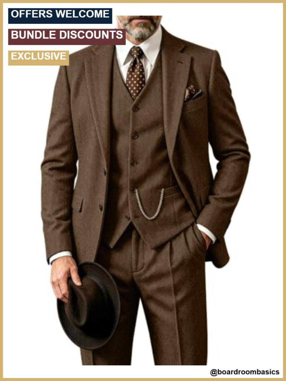 Men's 3 Piece Slim Fit Tweed Suit - Herringbone Wedding